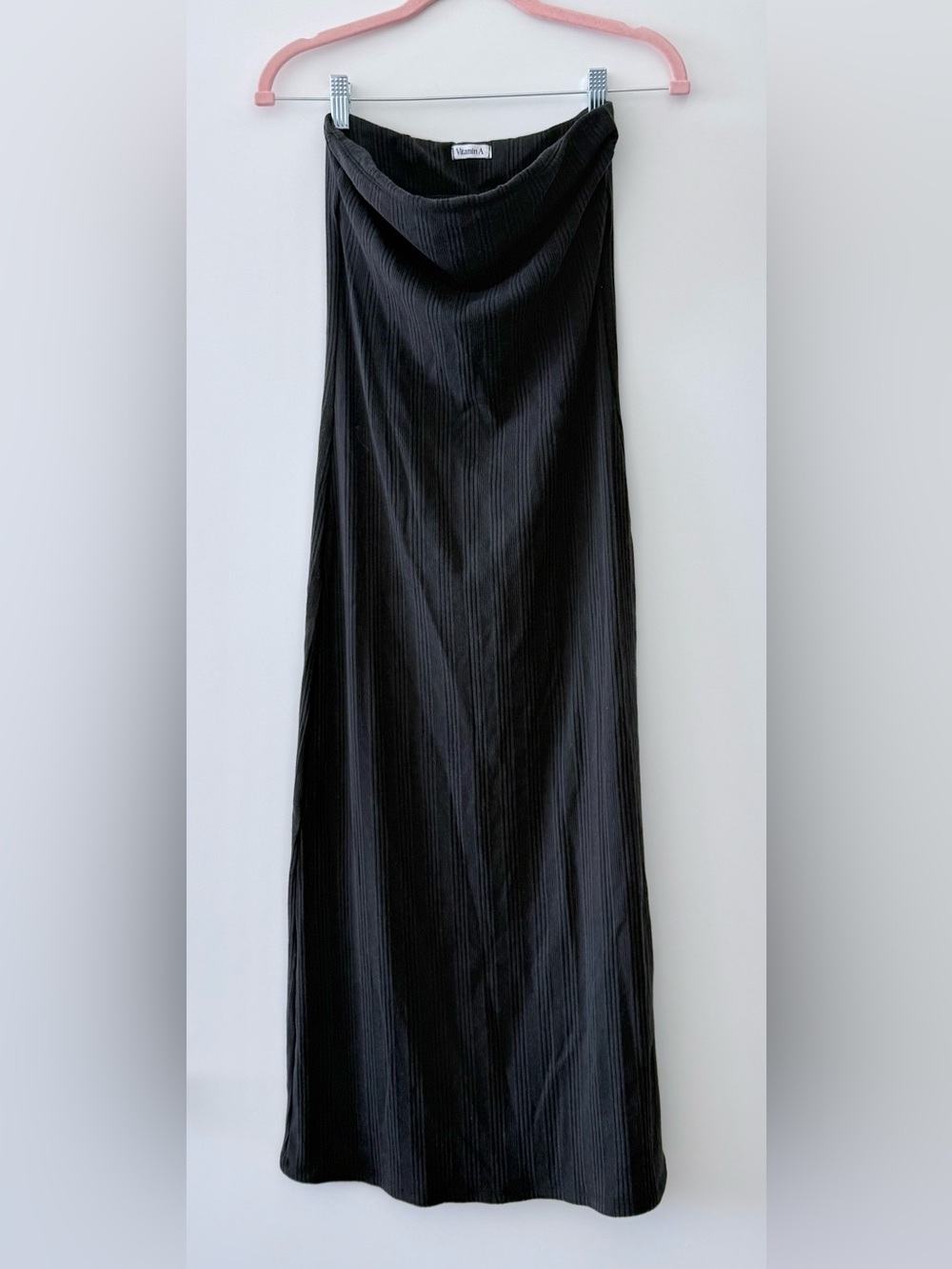 NWOT Vitamin A Ribbed Strapless Black Midi Dress w/ Built-in-Bra | Sold Out | S - Picture 3 of 8